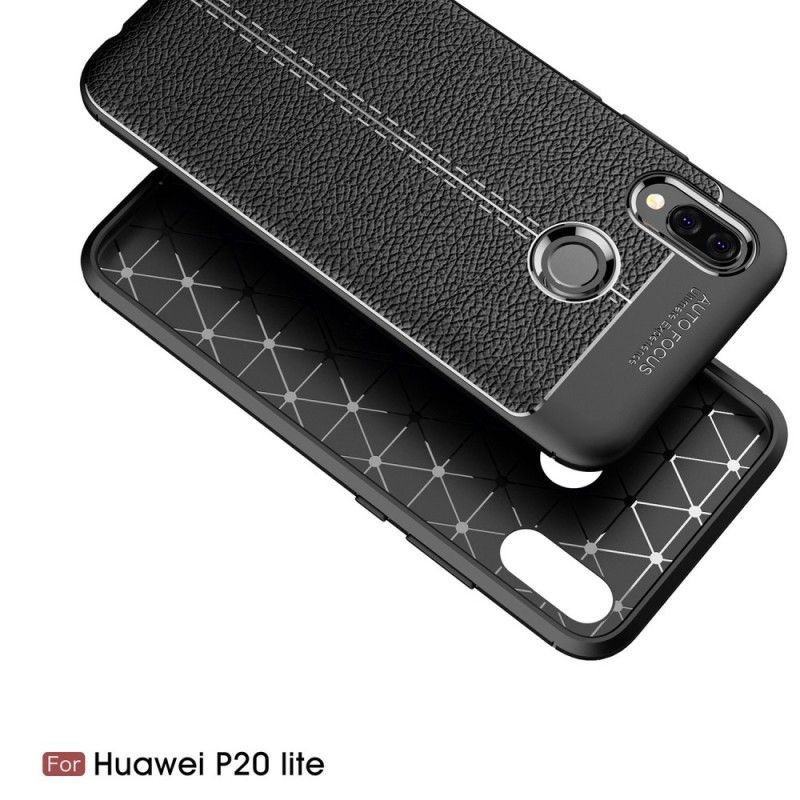 Case Hoesje Huawei P20 Lite Grijs Zwart Telefoonhoesje Dubbellijn Lychee Leereffect