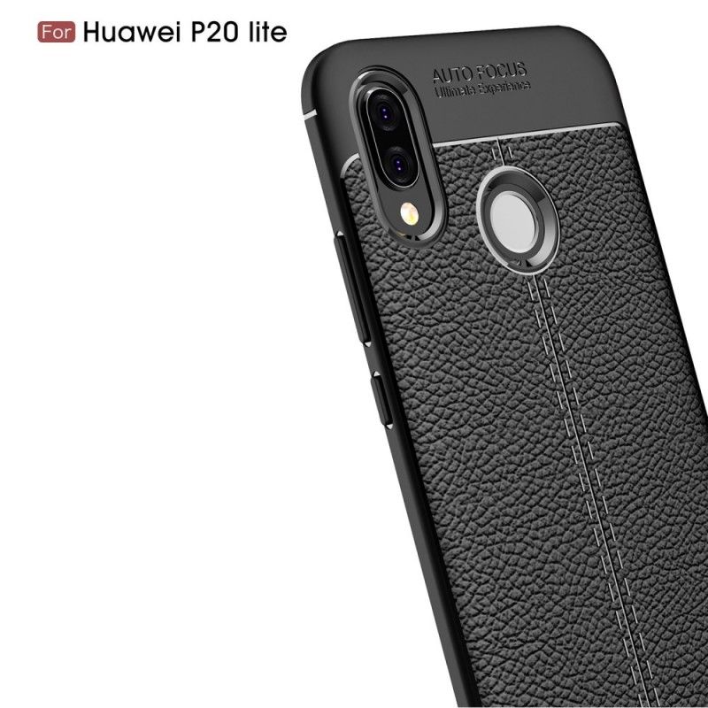 Case Hoesje Huawei P20 Lite Grijs Zwart Telefoonhoesje Dubbellijn Lychee Leereffect