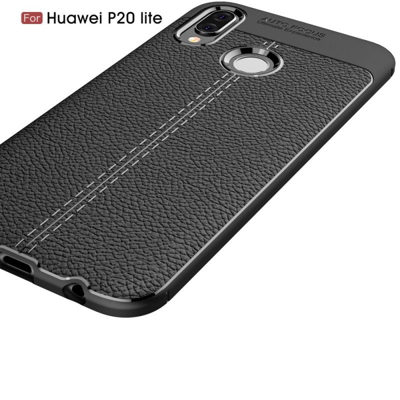 Case Hoesje Huawei P20 Lite Grijs Zwart Telefoonhoesje Dubbellijn Lychee Leereffect