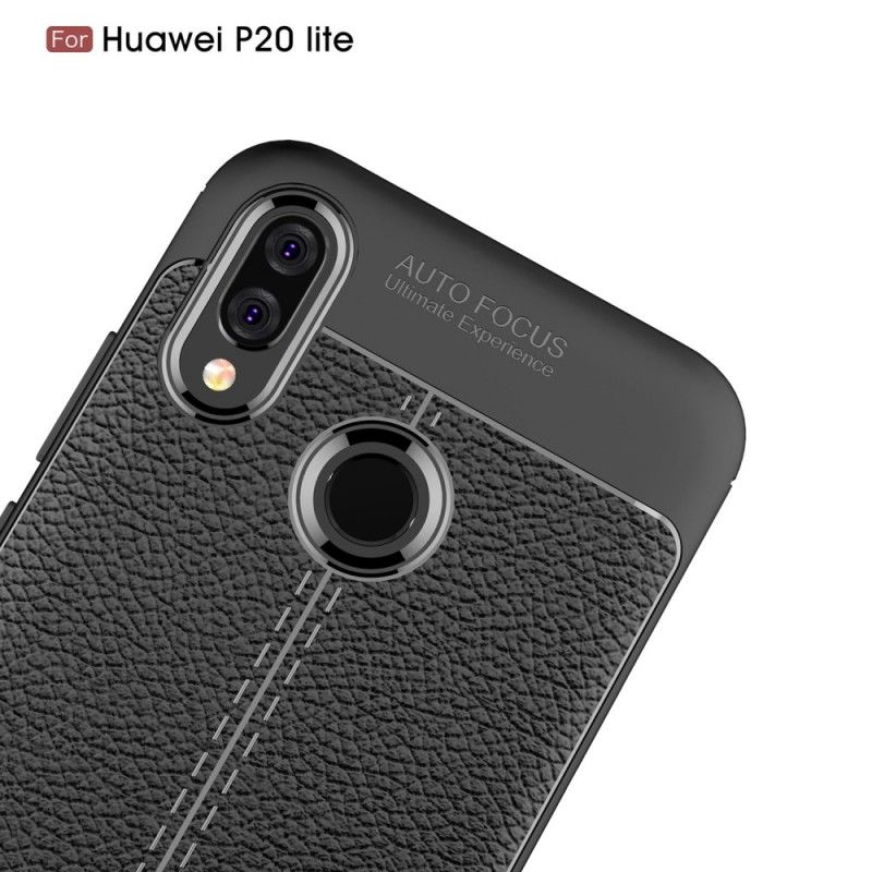 Case Hoesje Huawei P20 Lite Grijs Zwart Telefoonhoesje Dubbellijn Lychee Leereffect