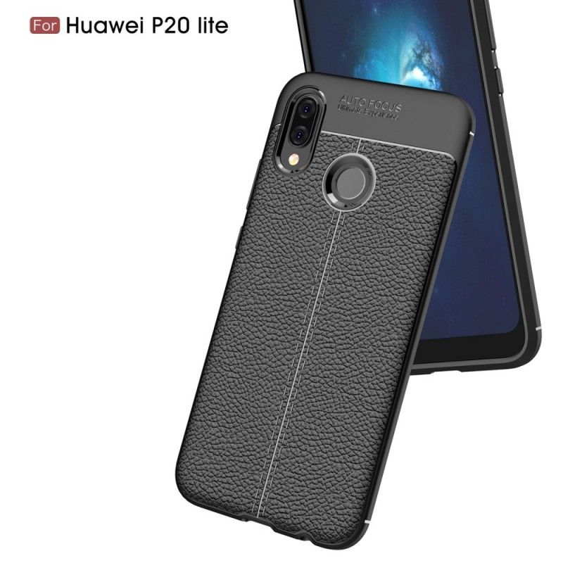 Case Hoesje Huawei P20 Lite Grijs Zwart Telefoonhoesje Dubbellijn Lychee Leereffect