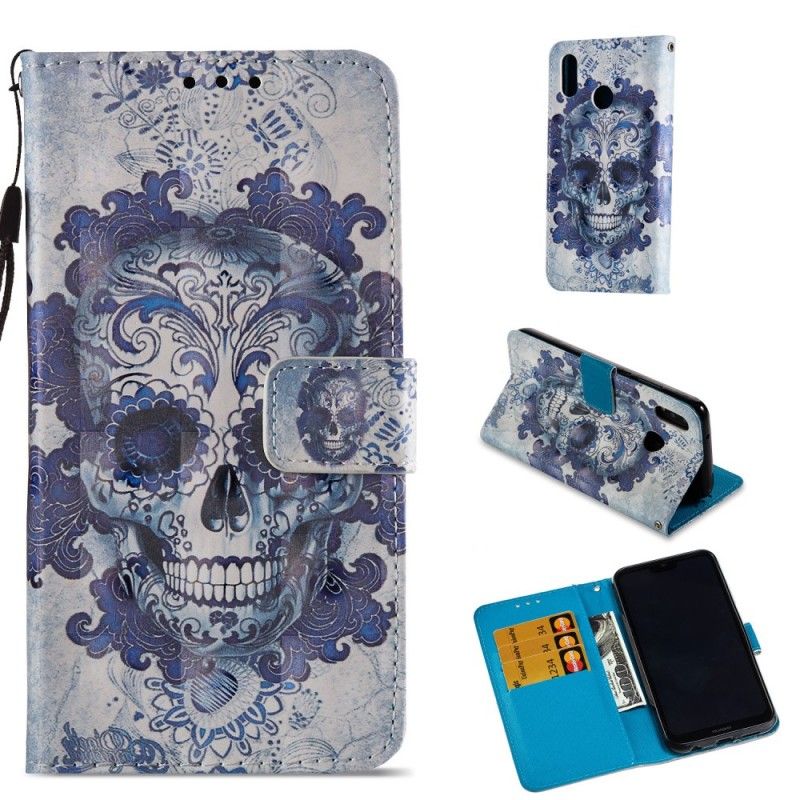 Cover Folio-hoesje Huawei P20 Lite Telefoonhoesje 3D Blauwe Schedel