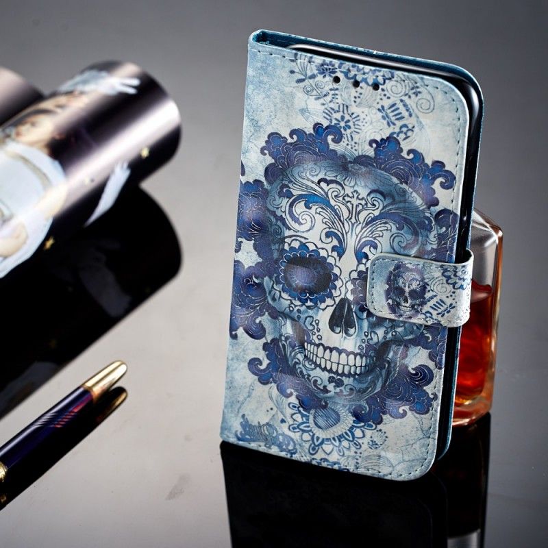 Cover Folio-hoesje Huawei P20 Lite Telefoonhoesje 3D Blauwe Schedel