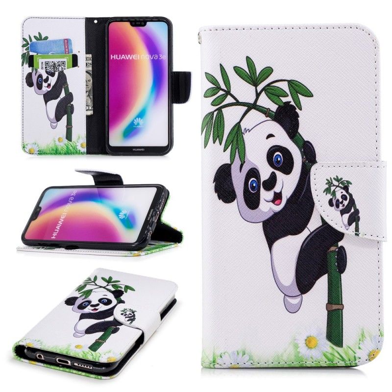 Cover Folio-hoesje Huawei P20 Lite Telefoonhoesje Panda Op Bamboe