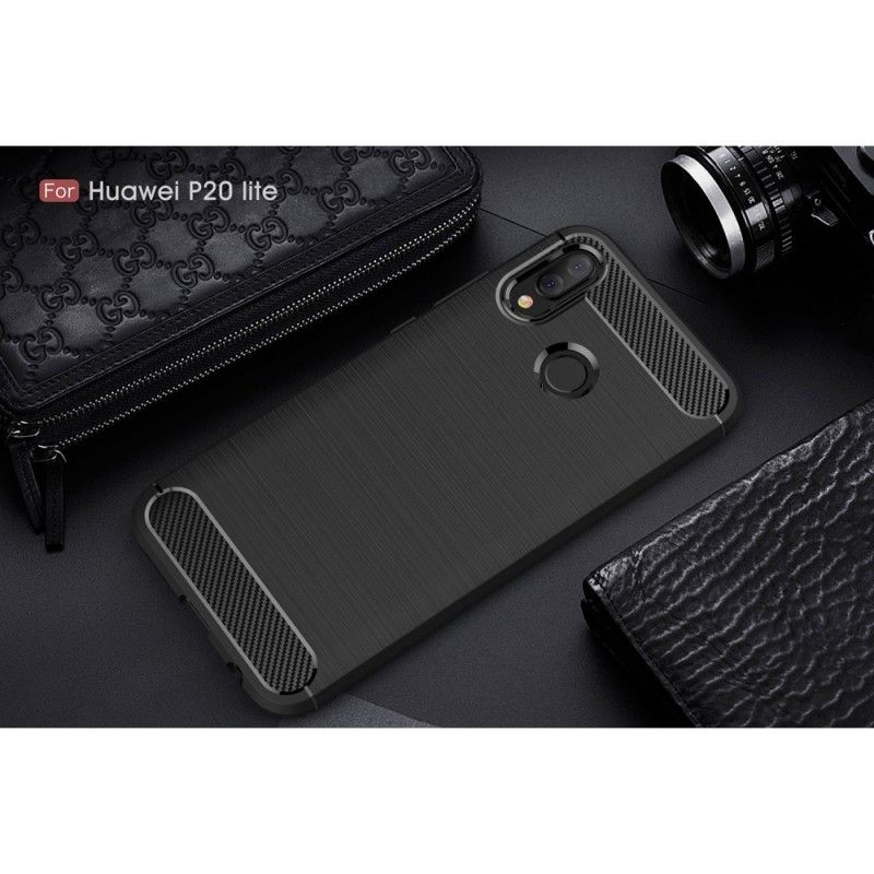 Cover Hoesje Huawei P20 Lite Rood Zwart Telefoonhoesje Geborsteld Koolstofvezel