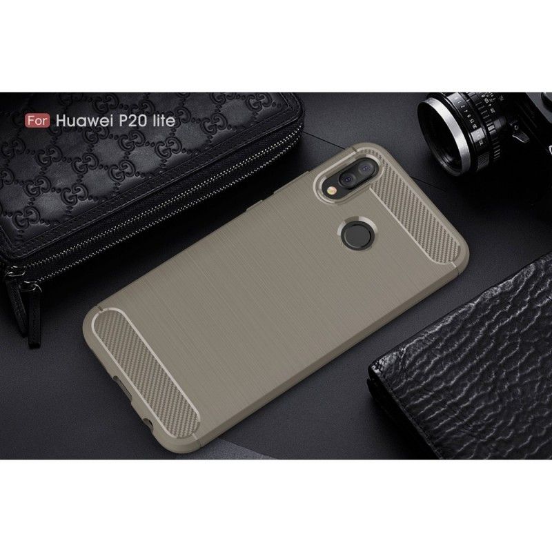 Cover Hoesje Huawei P20 Lite Rood Zwart Telefoonhoesje Geborsteld Koolstofvezel