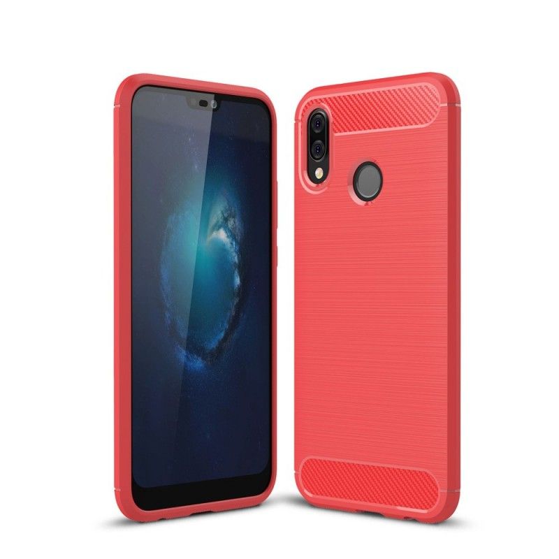 Cover Hoesje Huawei P20 Lite Rood Zwart Telefoonhoesje Geborsteld Koolstofvezel