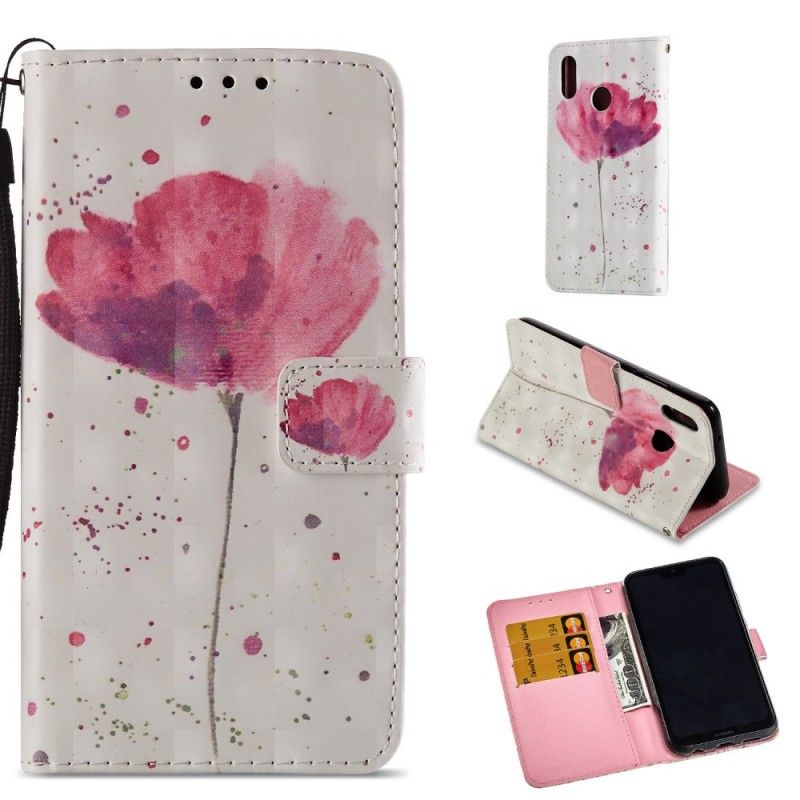 Leren Hoesje Huawei P20 Lite Telefoonhoesje 3D Aquarel Klaproos