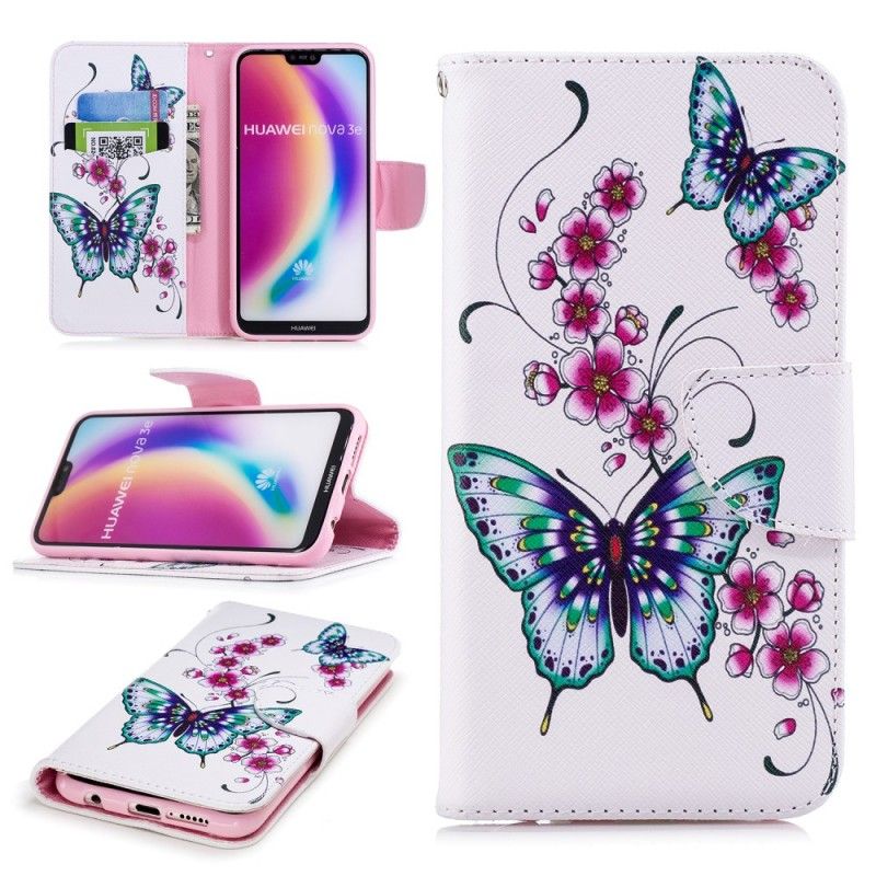 Leren Hoesje Huawei P20 Lite Telefoonhoesje Prachtige Vlinders