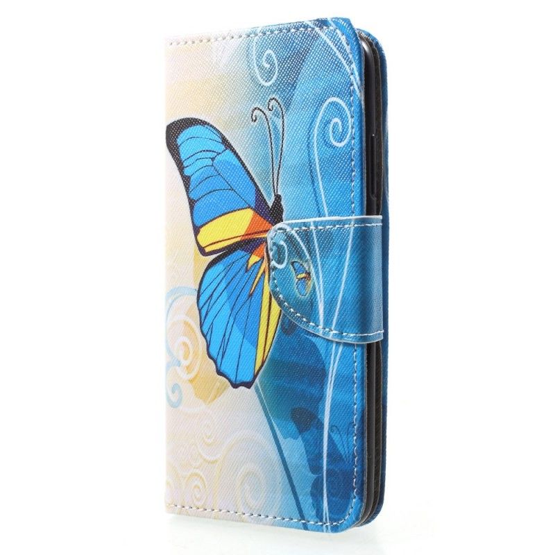 Leren Hoesje voor Huawei P20 Lite Paars Lichtblauw Vlinders