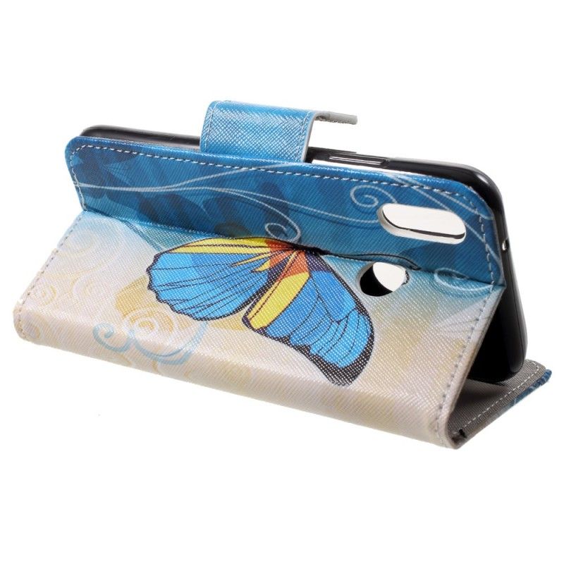 Leren Hoesje voor Huawei P20 Lite Paars Lichtblauw Vlinders