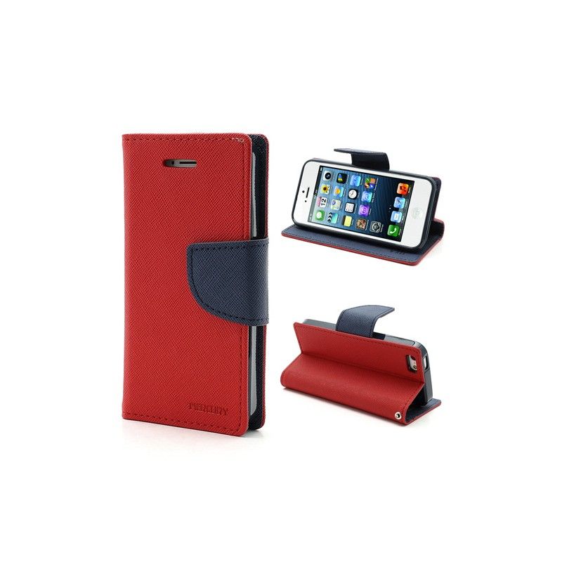 Leren Hoesje iPhone 5 / 5S / SE Rood Zwart Telefoonhoesje Tweekleurig Kwik