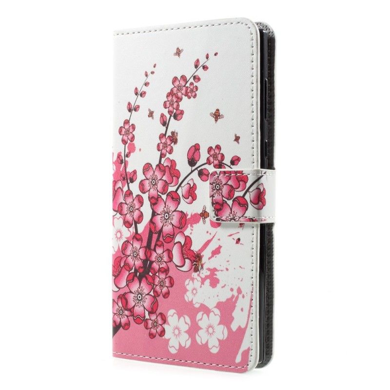 Leren Hoesje voor Sony Xperia L1 Roze Magenta Tropische Bloemen