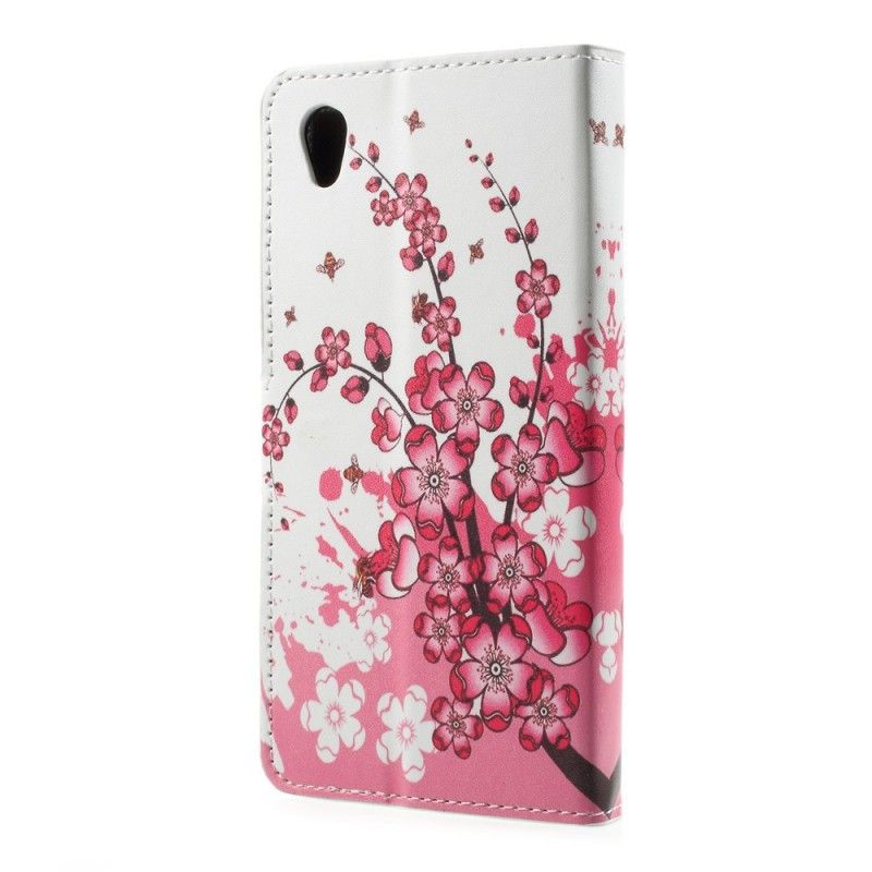 Leren Hoesje voor Sony Xperia L1 Roze Magenta Tropische Bloemen