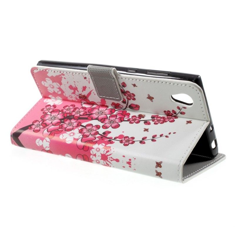 Leren Hoesje voor Sony Xperia L1 Roze Magenta Tropische Bloemen