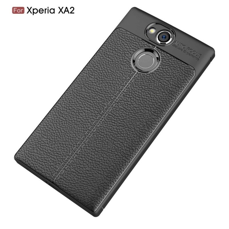 Cover Hoesje Sony Xperia XA2 Rood Grijs Telefoonhoesje Dubbellijns Lychee Leereffect