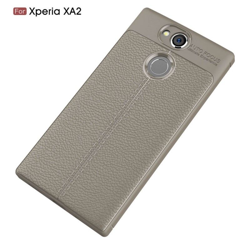 Cover Hoesje Sony Xperia XA2 Rood Grijs Telefoonhoesje Dubbellijns Lychee Leereffect