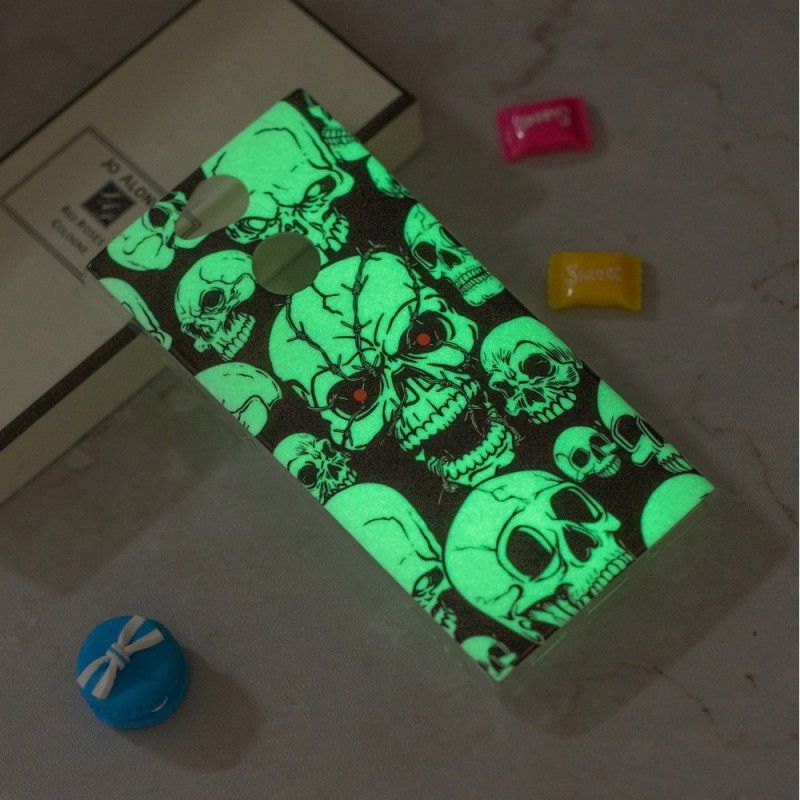 Cover Hoesje Sony Xperia XA2 Telefoonhoesje Aandacht Fluorescerende Schedels