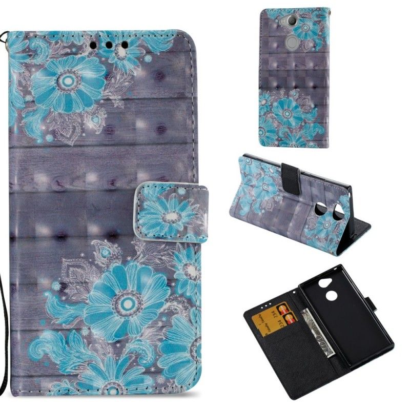 Flip Case Leren Sony Xperia XA2 3D Blauwe Bloemen