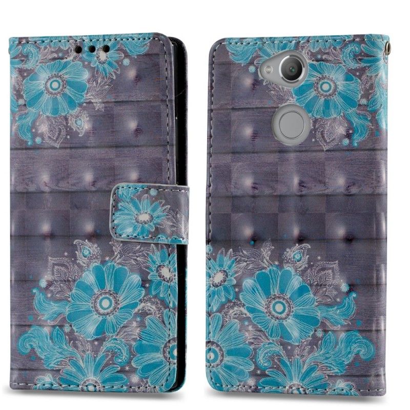 Flip Case Leren Sony Xperia XA2 3D Blauwe Bloemen