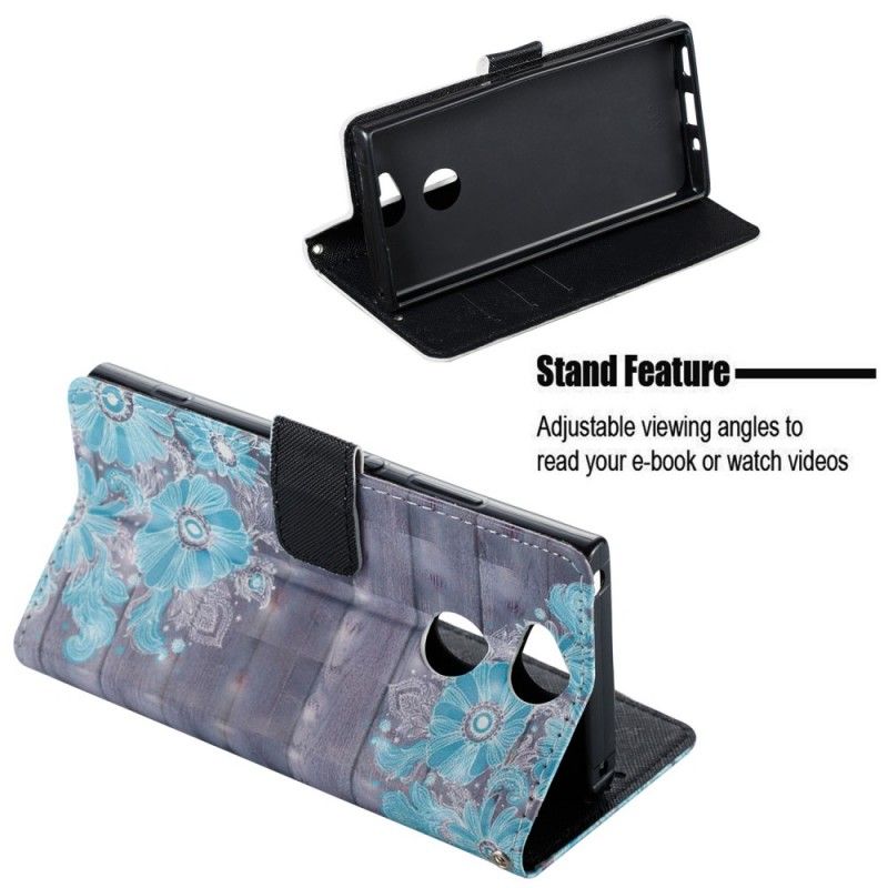 Flip Case Leren Sony Xperia XA2 3D Blauwe Bloemen