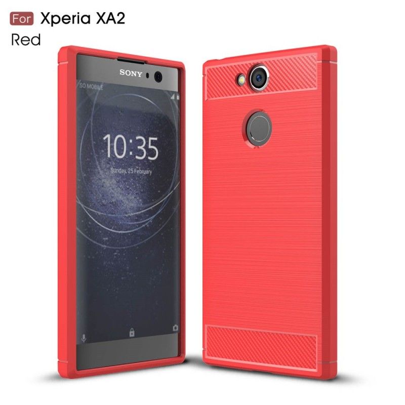 Hoesje Sony Xperia XA2 Marineblauw Rood Geborsteld Koolstofvezel