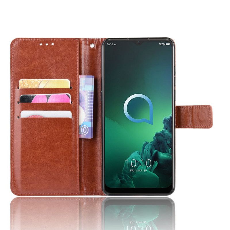 Leren Hoesje Alcatel 3X (2019) Rood Zwart Telefoonhoesje Flitsend Kunstleer