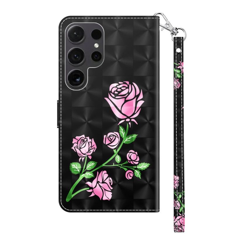 Bescherming Hoesje Samsung Galaxy S24 Ultra 5g Rozenbloemen Met Riempje