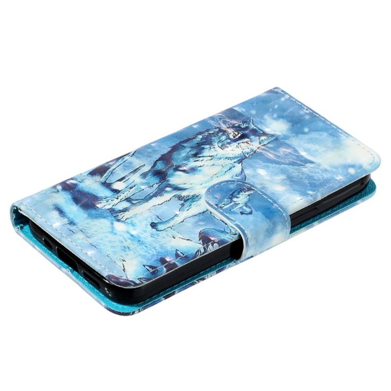 Flip Case Leren Samsung Galaxy S24 Ultra 5g Sneeuwwolf Met Riem