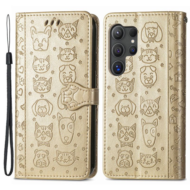 Folio-hoesje Samsung Galaxy S24 Ultra 5g Telefoonhoesje Cartoon Katten En Honden