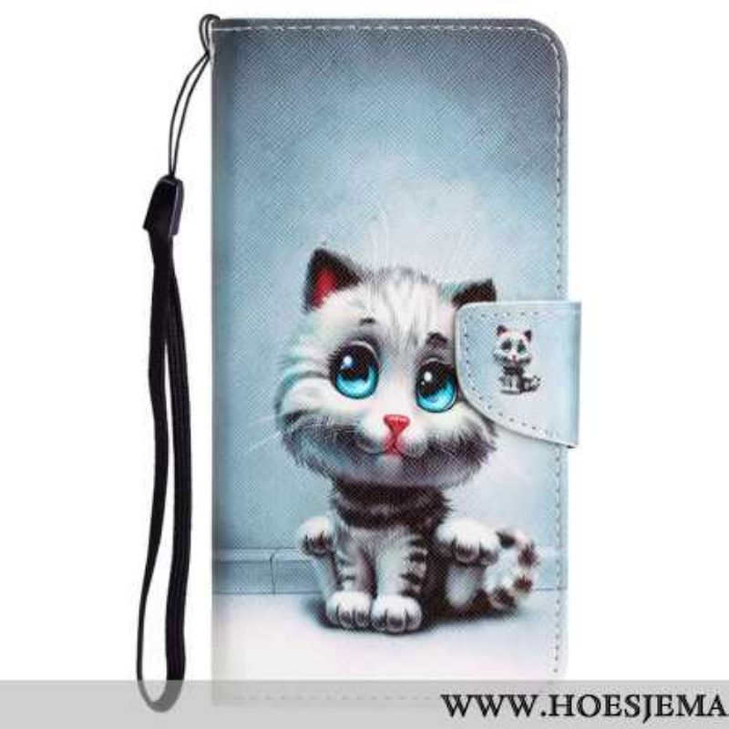 Folio-hoesje Samsung Galaxy S24 Ultra 5g Telefoonhoesje Kat Met Blauwe Ogen En Riem