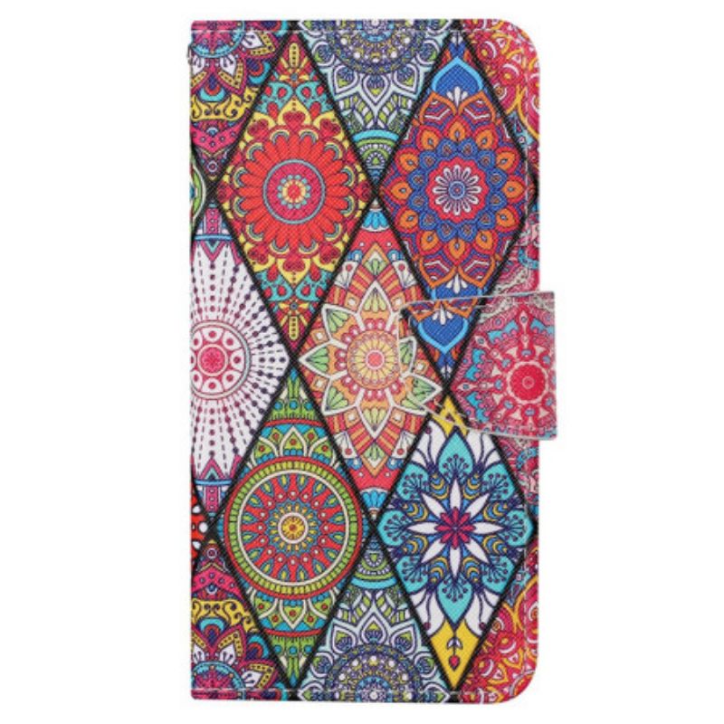 Folio-hoesje Samsung Galaxy S24 Ultra 5g Telefoonhoesje Patchwork Met Riempje