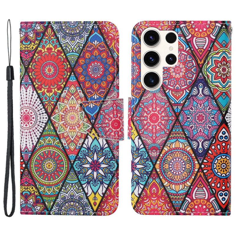 Folio-hoesje Samsung Galaxy S24 Ultra 5g Telefoonhoesje Patchwork Met Riempje