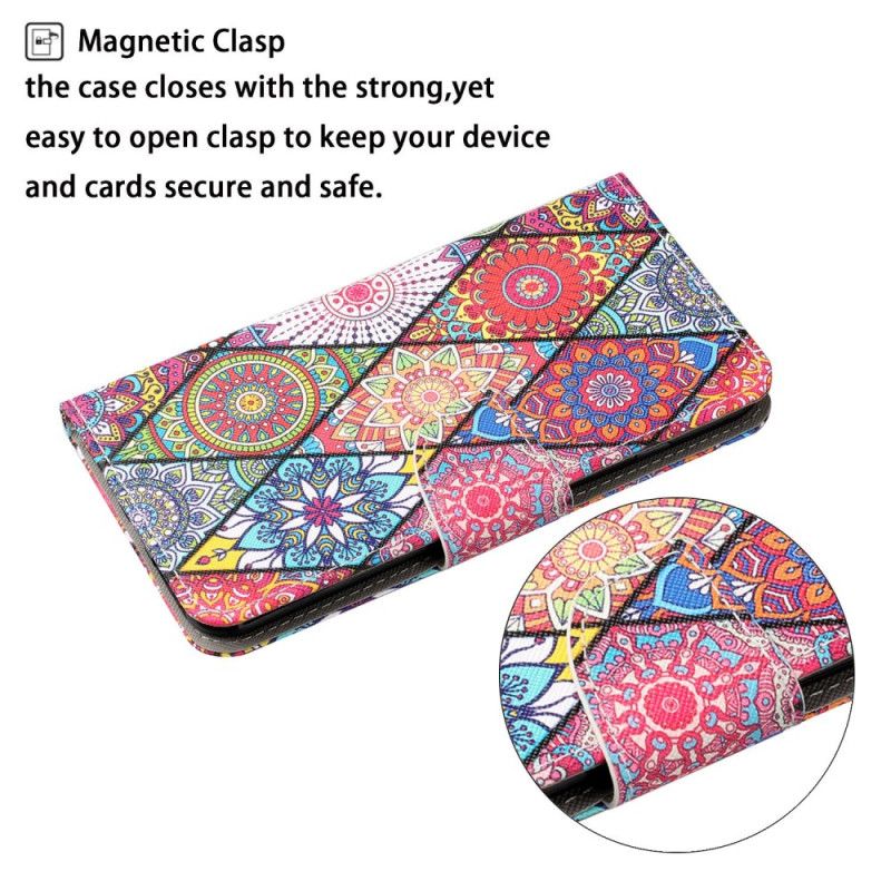 Folio-hoesje Samsung Galaxy S24 Ultra 5g Telefoonhoesje Patchwork Met Riempje