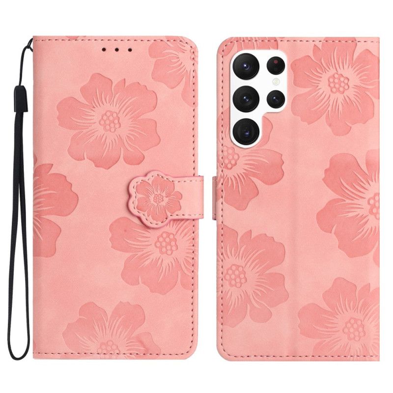 Leren Hoesje Samsung Galaxy S24 Ultra 5g Bloemen Met Riempje