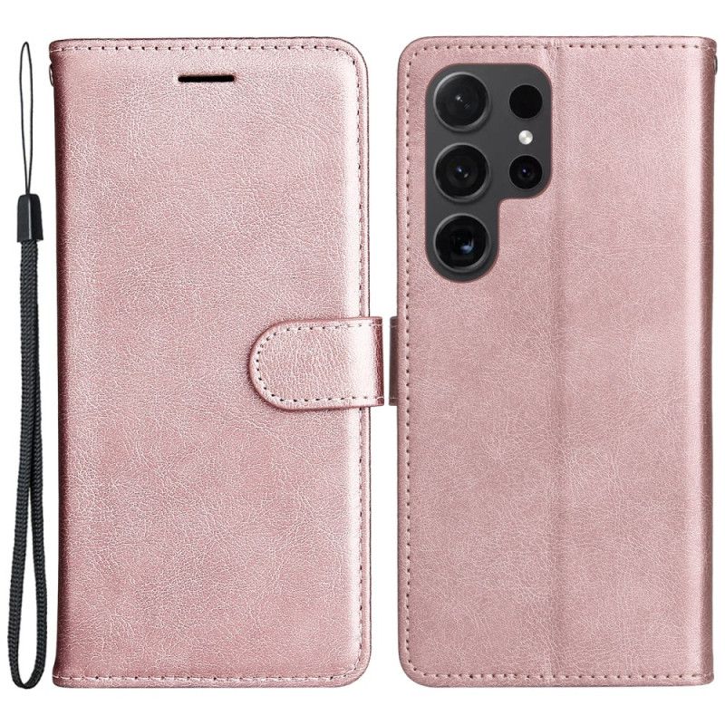 Leren Hoesje Samsung Galaxy S24 Ultra 5g Effen Kleur Met Riem Bescherming Hoesje