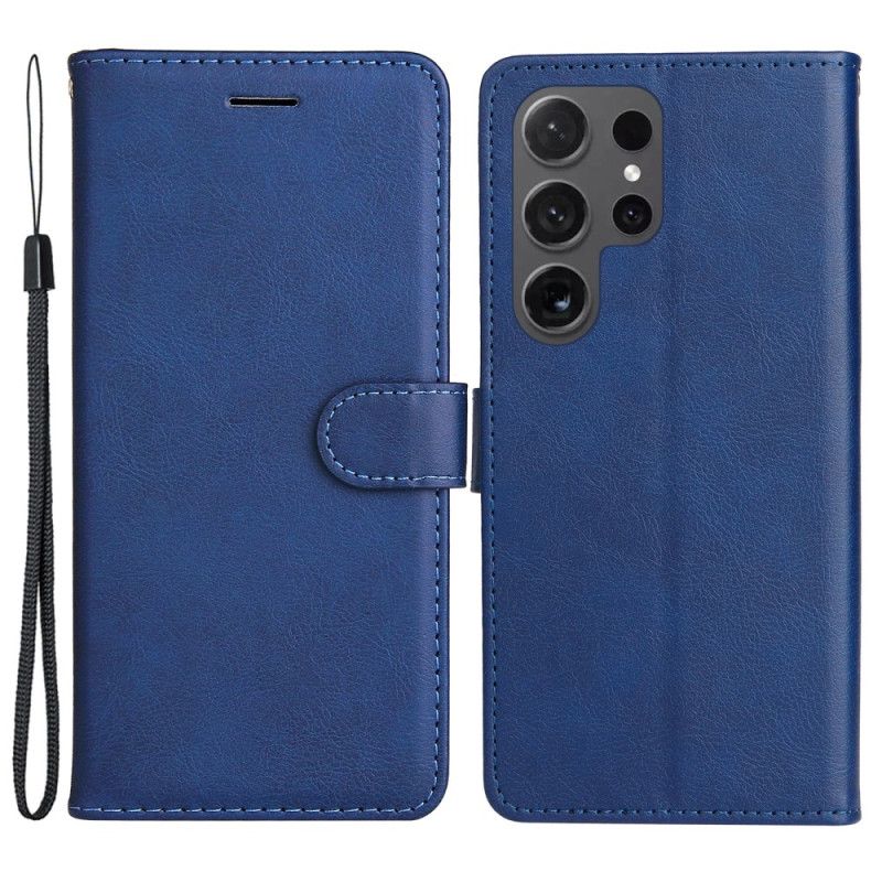 Leren Hoesje Samsung Galaxy S24 Ultra 5g Effen Kleur Met Riem Bescherming Hoesje