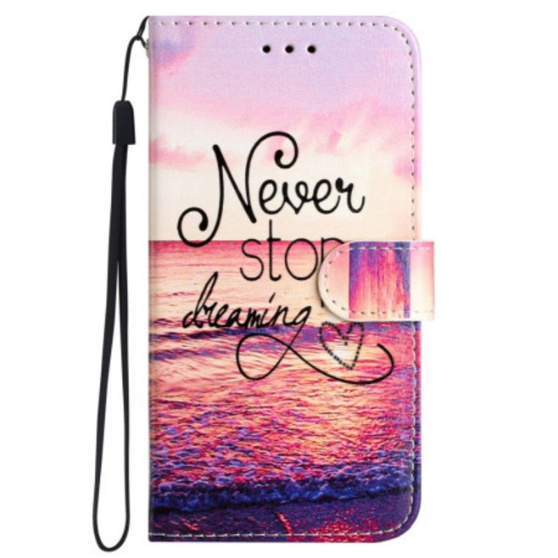 Leren Hoesje Samsung Galaxy S24 Ultra 5g Stop Nooit Met Dromen Met Riem Bescherming Hoesje