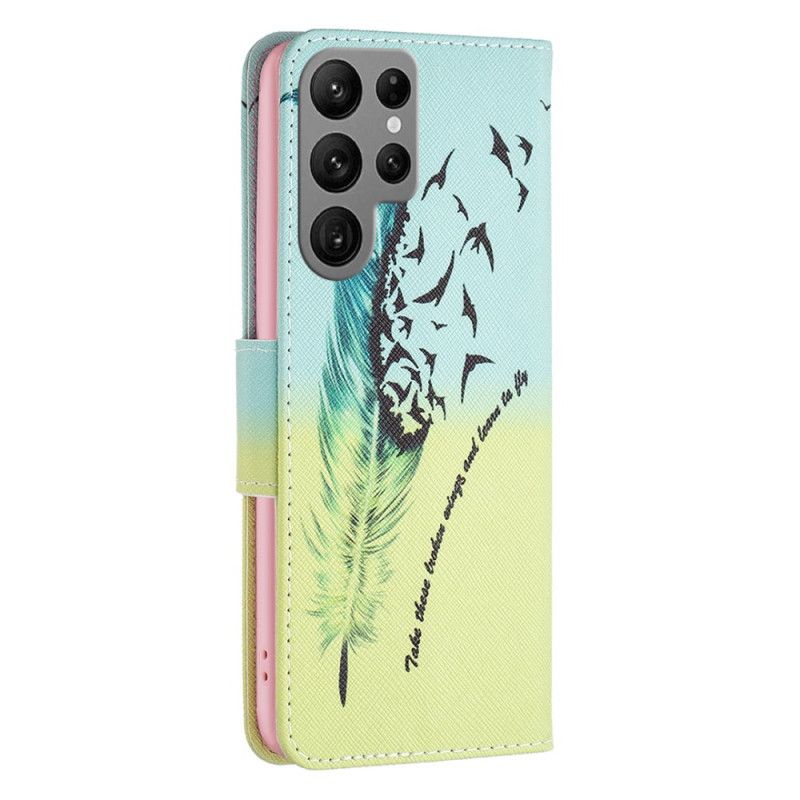 Leren Hoesje Samsung Galaxy S24 Ultra 5g Veren En Vogels Bescherming Hoesje