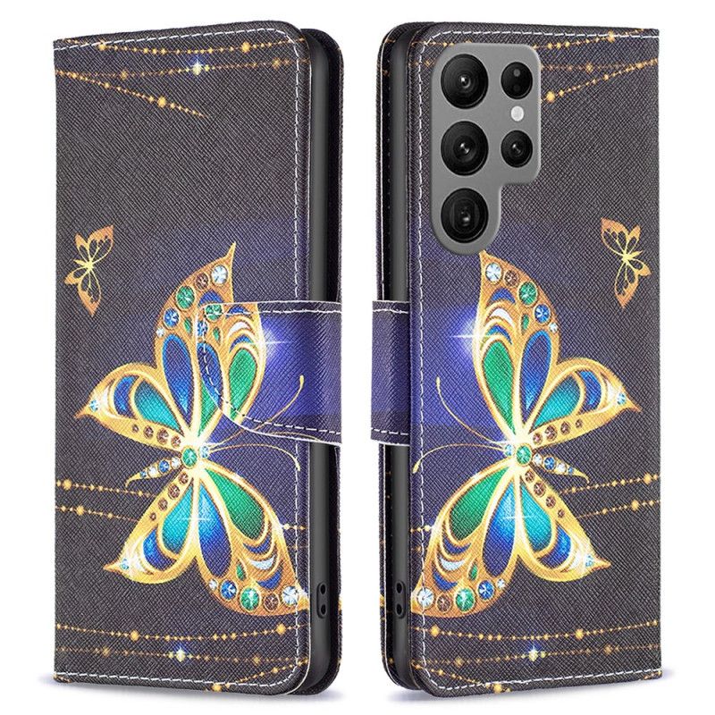 Leren Hoesje Samsung Galaxy S24 Ultra 5g Vlindersieraden Bescherming Hoesje