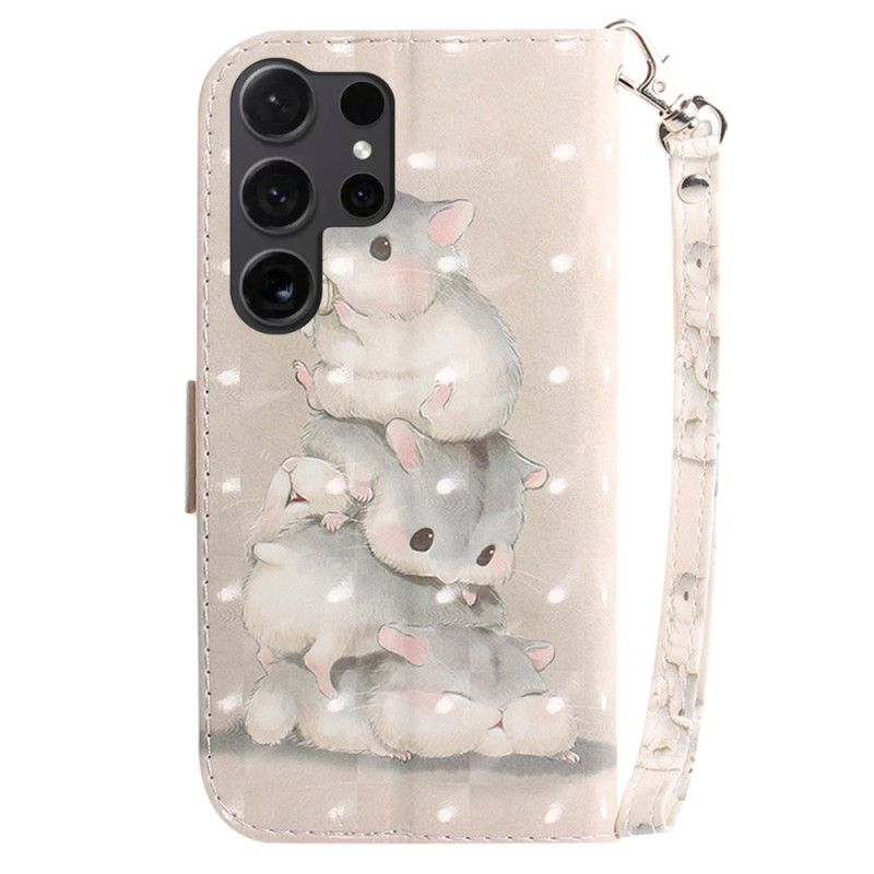 Leren Hoesje Voor Samsung Galaxy S24 Ultra 5g Hamsters Met Riem