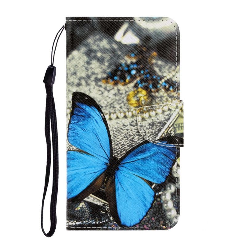 Bescherming Hoesje iPhone 12 Pro Max Lichtblauw Zwart Vlindervariaties Met String