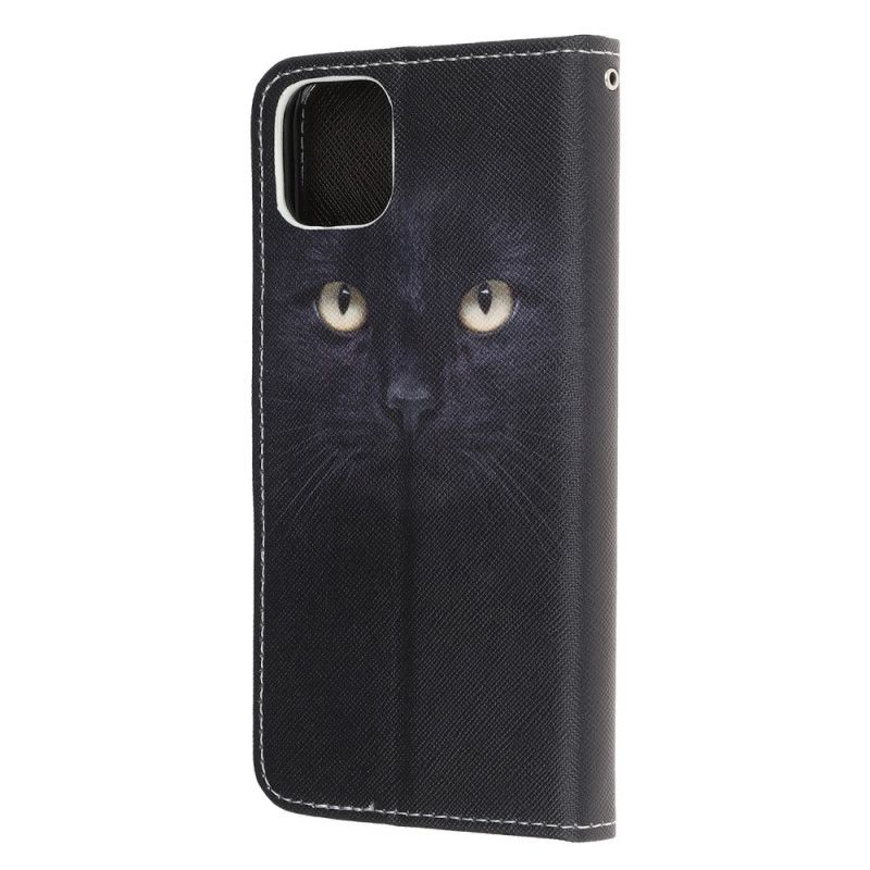Bescherming Hoesje iPhone 12 Pro Max Telefoonhoesje Zwarte Kattenogen Met String