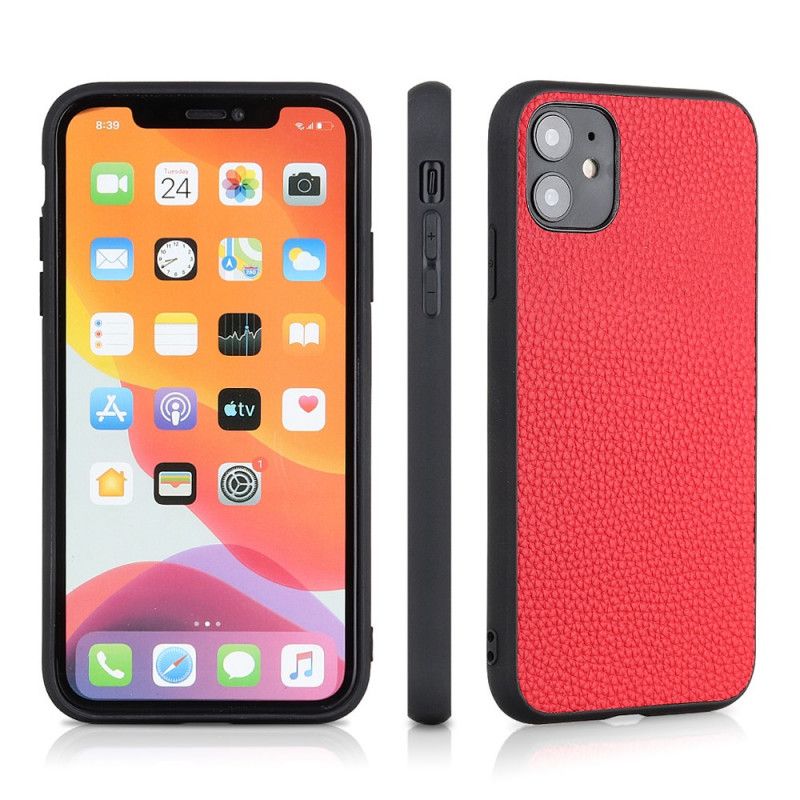 Case Hoesje iPhone 12 Pro Max Rood Zwart Telefoonhoesje Echt Lychee Leer