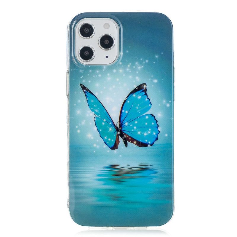 Case Hoesje iPhone 12 Pro Max Telefoonhoesje Fluorescerende Blauwe Vlinder