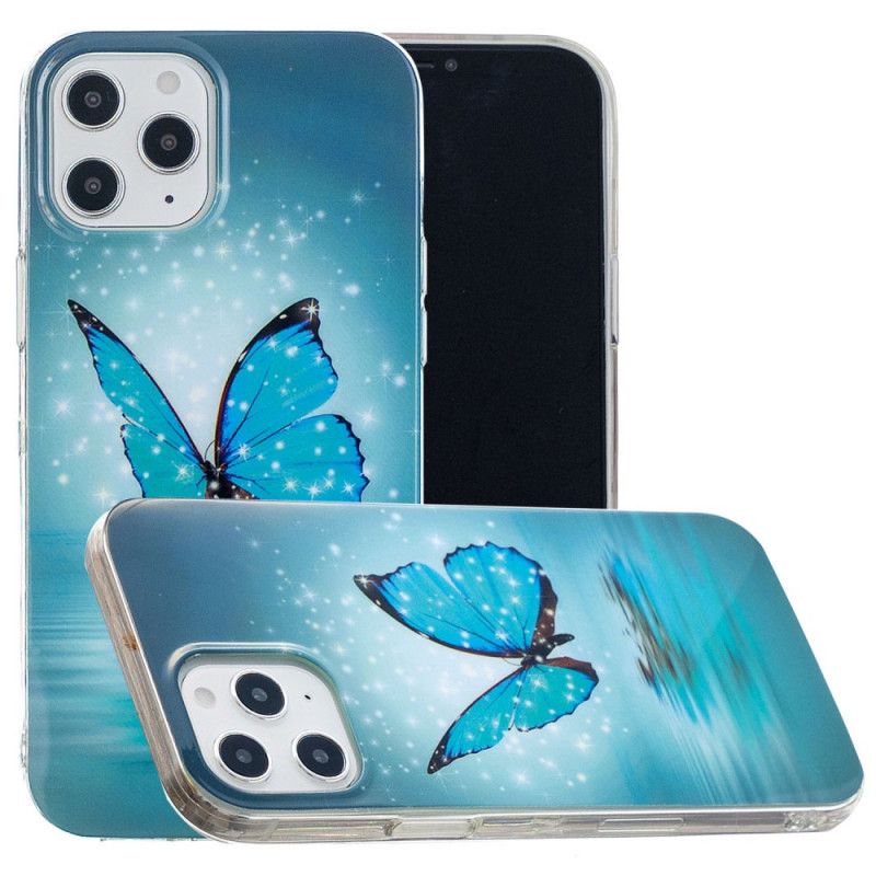 Case Hoesje iPhone 12 Pro Max Telefoonhoesje Fluorescerende Blauwe Vlinder