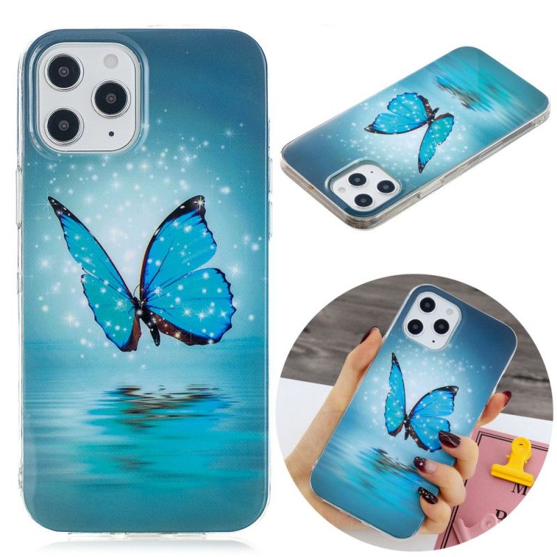 Case Hoesje iPhone 12 Pro Max Telefoonhoesje Fluorescerende Blauwe Vlinder