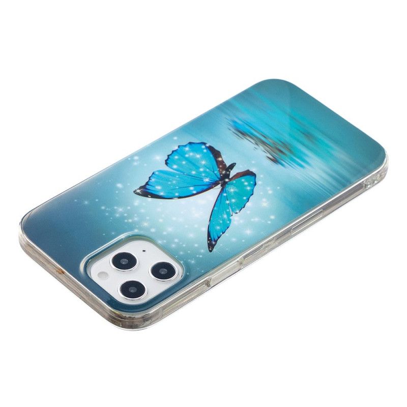 Case Hoesje iPhone 12 Pro Max Telefoonhoesje Fluorescerende Blauwe Vlinder