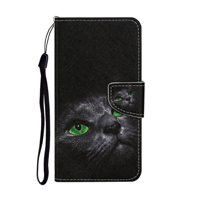 Cover Folio-hoesje iPhone 12 Pro Max Telefoonhoesje Groene Kattenogen Met String