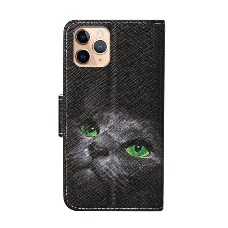 Cover Folio-hoesje iPhone 12 Pro Max Telefoonhoesje Groene Kattenogen Met String